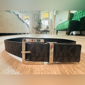 Michael Kors Black Monogram Belt with Silver Buckle